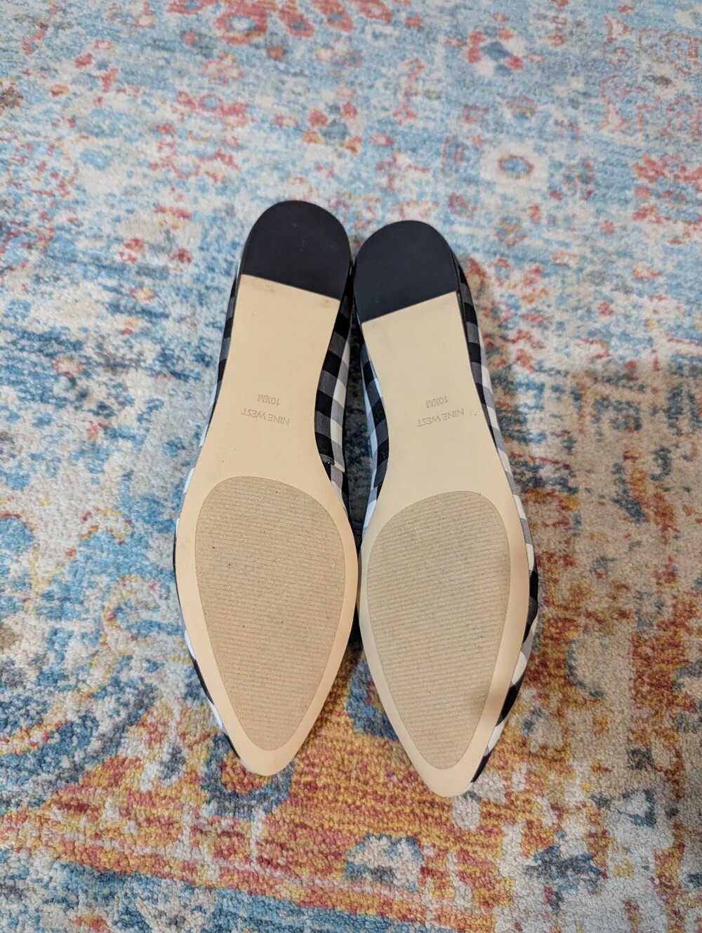 Nine West Wmns 10.5 M Gingham Check Black White Slip On Pointed Toe Ballet Flats - Picture 8 of 8